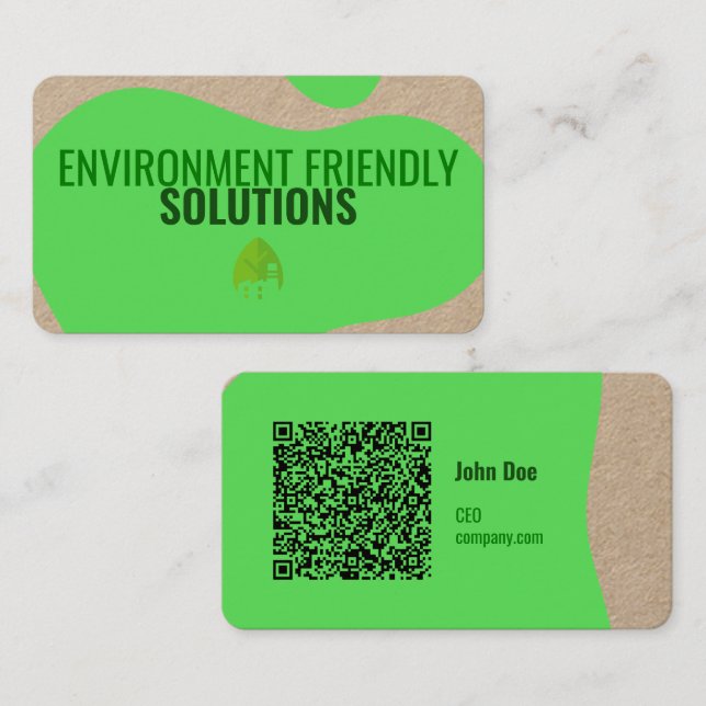 Moderna tarjeta de visita ecológica con código QR (Anverso / Reverso)