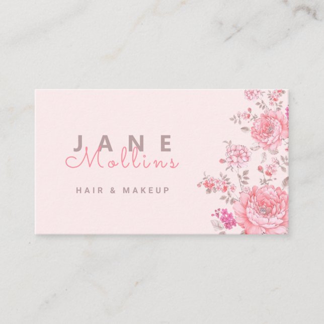 Moderna tarjeta de visita elegante rosa floral (Anverso)