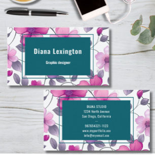 Moderna tarjeta de visita floral Fuchsia Green