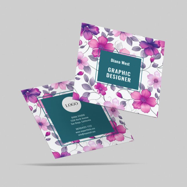 Moderna tarjeta de visita floral Fuchsia Green (Subido por el creador)