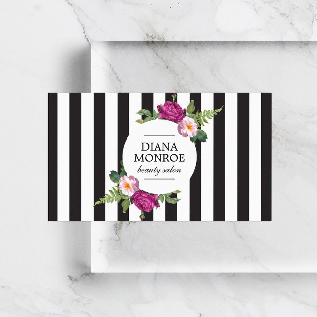 Moderna Tarjeta de visita floral Wreath Striped Sa (Subido por el creador)