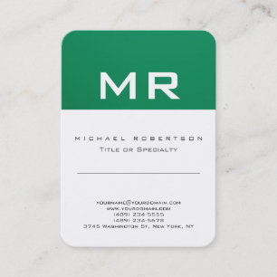 Moderna tarjeta de visita Monograma Verde Blanco L