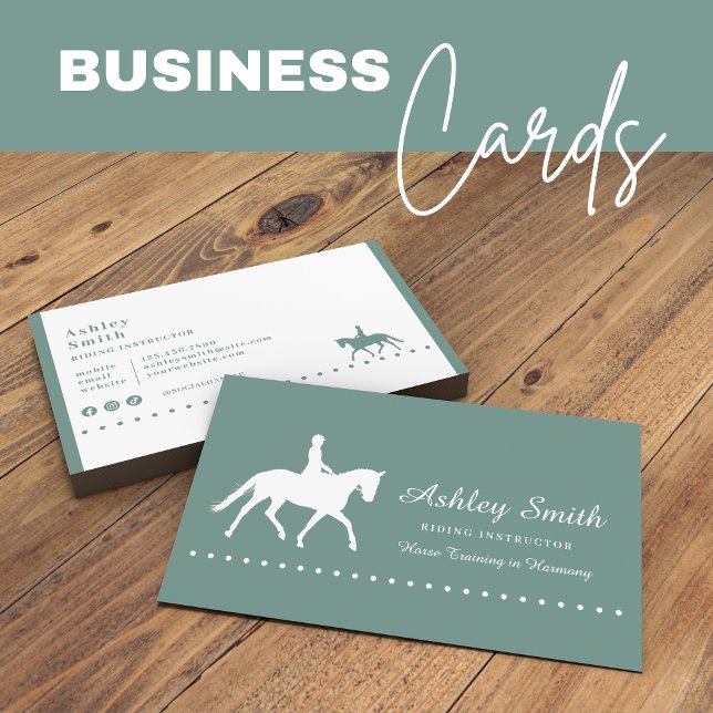 Moderna tarjeta de visita para entrenador de cabal (Modern Trendy Horse Trainer Business Card modern green)