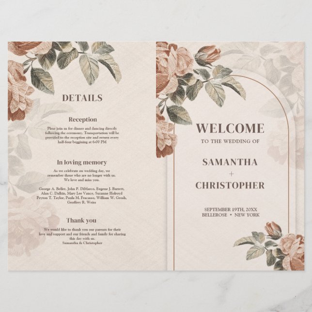 Moderna Terracota salvia floral hojas verdes boda (Anverso)