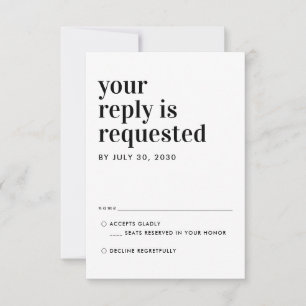 Moderna tipografía clásica Respuesta Boda RSVP