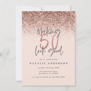Moderna tipografía de moda de 50 años rosa de oro