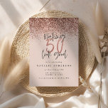 Moderna tipografía de moda de 50 años rosa de oro<br><div class="desc">Moderna tipografía de moda de 50 años rosa efecto oro invitación de cumpleaños. Diseño monocromo de texto de escritura moderna. Parte de una colección.</div>
