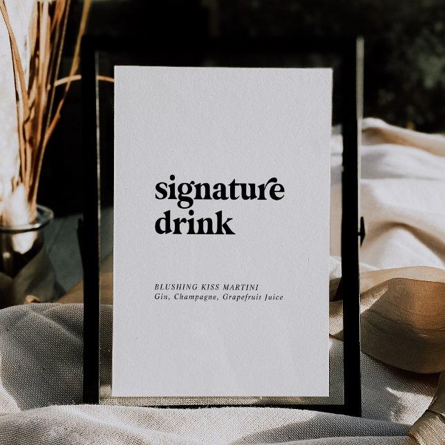 Moderna tipografía negra de 5 x 7" Rótulo de bebid (Modern Black Typography 5x7" Signature Drink Sign)