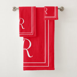 Moderna Toalla De Baño Elegante De Monograma Rojo