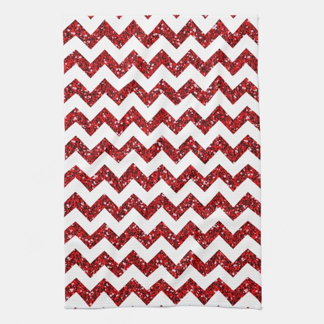 Moderna toalla de plato del Purpurina rojo Chevron (Vertical)
