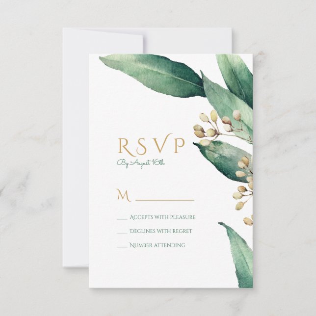 Moderna vegetación botánica boda rústica RSVP (Anverso)