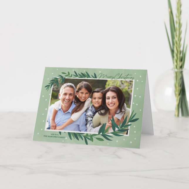 Moderna vegetación botánica foto Feliz Navidad (Anverso)