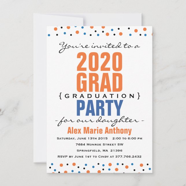 Moderna y audaz invitación a la fiesta de graduaci (Anverso)
