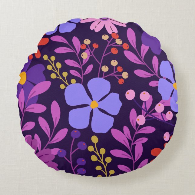 Moderna y brillante almohada redonda tropical (Anverso)