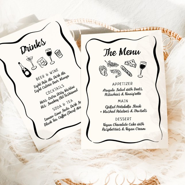 Moderna y caprichosa cena y menú de bebidas (Subido por el creador)
