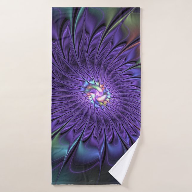 Moderna y colorida moda Resumen Flor Fractal (Toalla de baño)