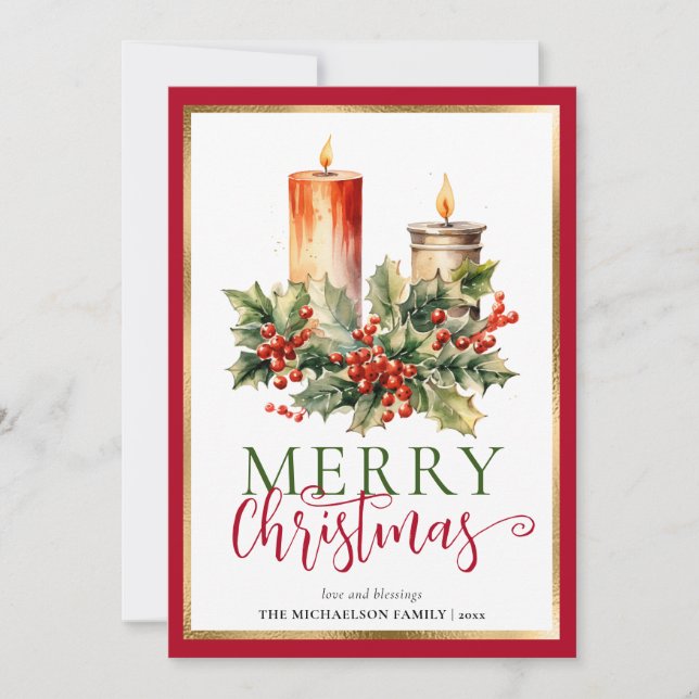 Moderna y elegante acuarela Candle Feliz Navidad (Anverso)