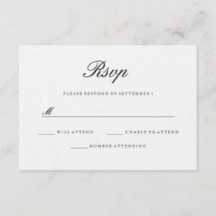 Moderna y elegante boda blanca negra RSVP
