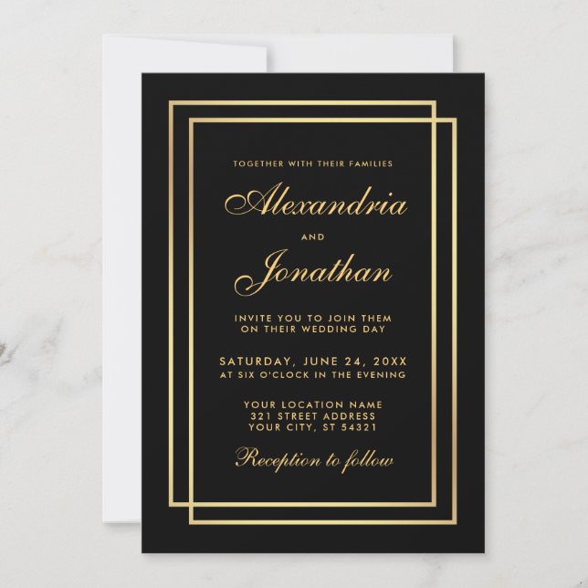 Moderna y elegante Boda Invitación dorada blanca (Anverso)