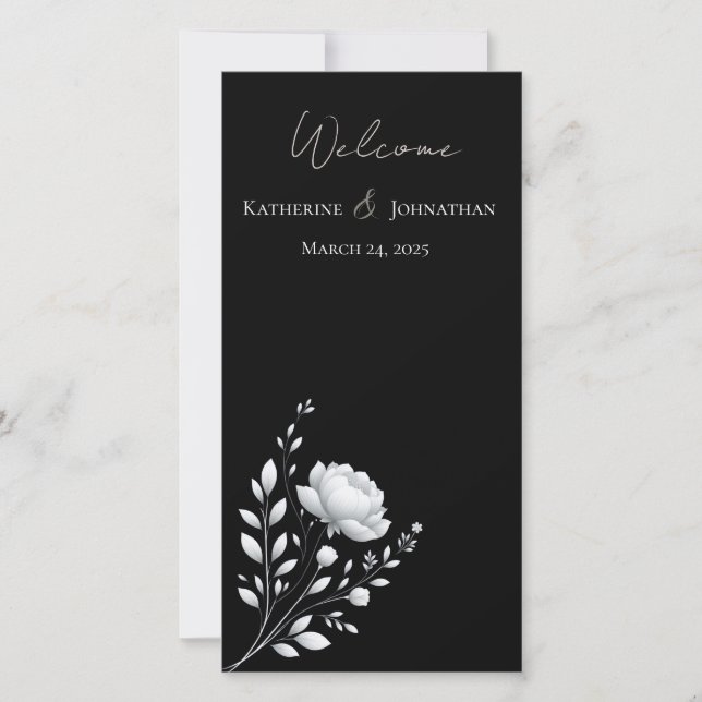 Moderna y elegante boda negra y flor blanca (Anverso)