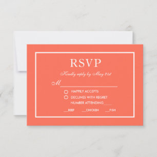 Moderna y elegante Boda RSVP Coral Tarjeta Blanca