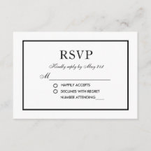 Moderna y elegante boda RSVP en blanco y negro
