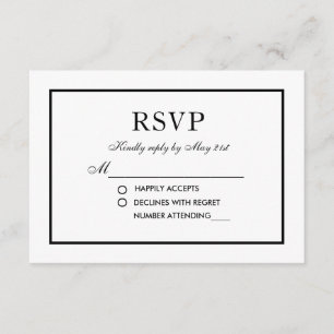 Moderna y elegante boda RSVP en blanco y negro
