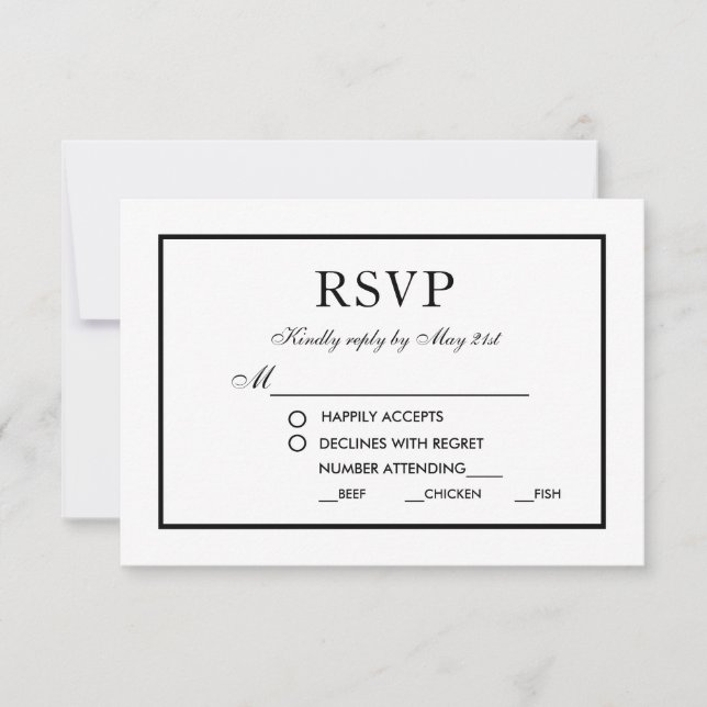 Moderna y elegante boda RSVP en blanco y negro M (Anverso)