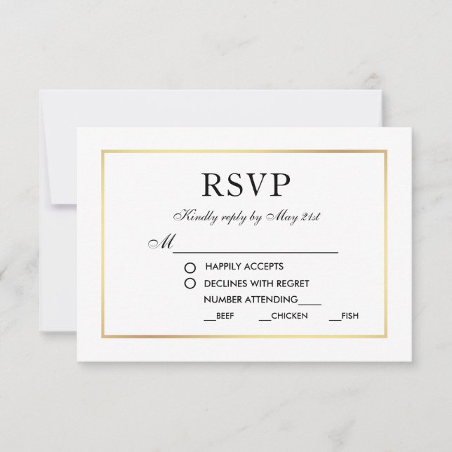 Moderna y elegante boda RSVP Negro y Blanco M (Anverso)