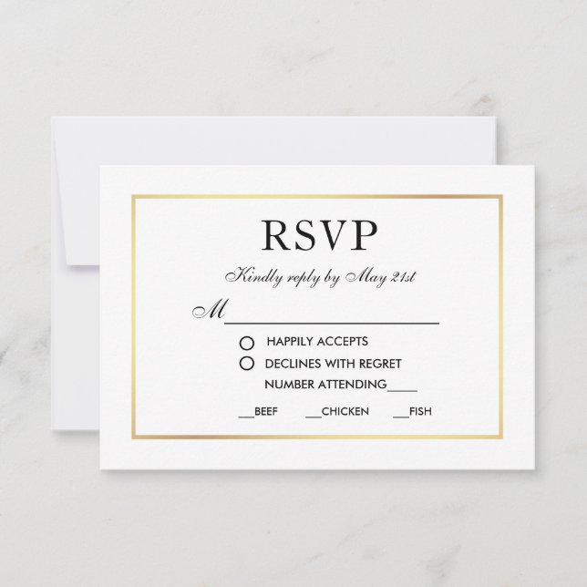 Moderna y elegante Boda RSVP Tarjeta Blanca Negra  (Anverso)