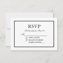Moderna y elegante Boda RSVP Tarjeta blanca y negr
