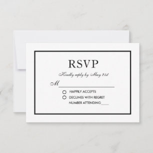 Moderna y elegante Boda RSVP Tarjeta blanca y negr