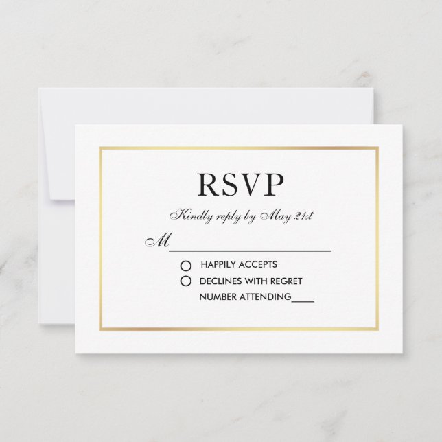Moderna y elegante Boda RSVP Tarjeta de Oro Blanco (Anverso)