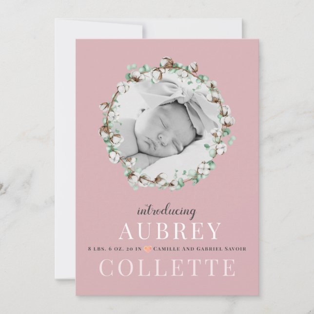 Moderna y elegante Chica anuncio de nacimiento de  (Anverso)