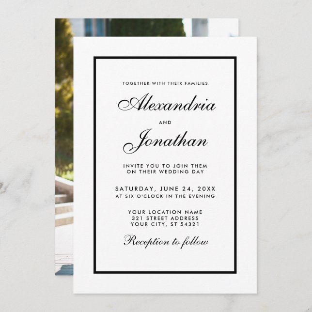 Moderna y elegante foto de la invitación a la boda (Anverso / Reverso)
