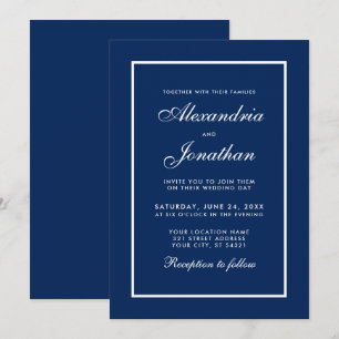 Moderna y elegante invitación a la boda azul