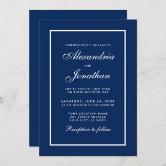 Moderna y elegante invitación a la boda azul