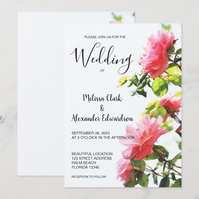 Moderna y elegante invitación a la boda de rosas r (Anverso / Reverso)