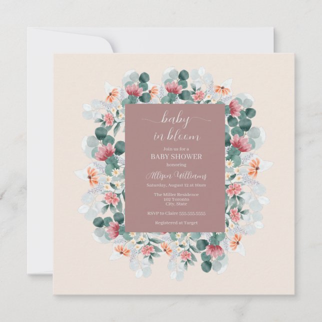 Moderna y elegante invitación a la ducha de bebé c (Anverso)
