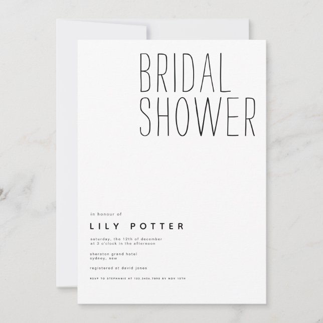 Moderna y elegante Invitación a la ducha de novia (Anverso)