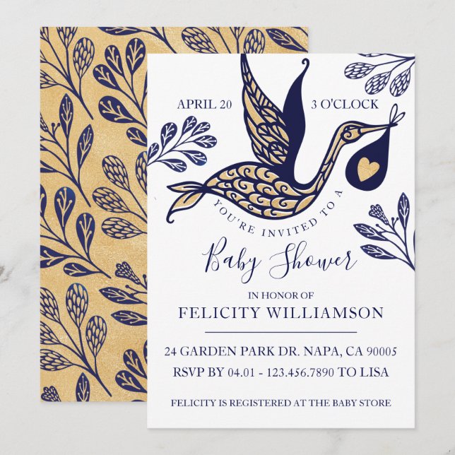 Moderna y elegante invitación a la ducha para bebé (Anverso / Reverso)
