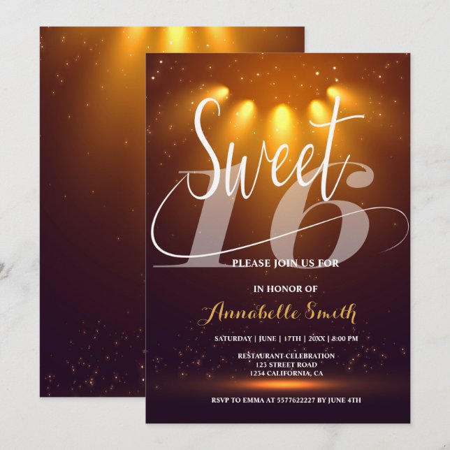 Moderna y elegante invitación dulce 16 (Anverso / Reverso)