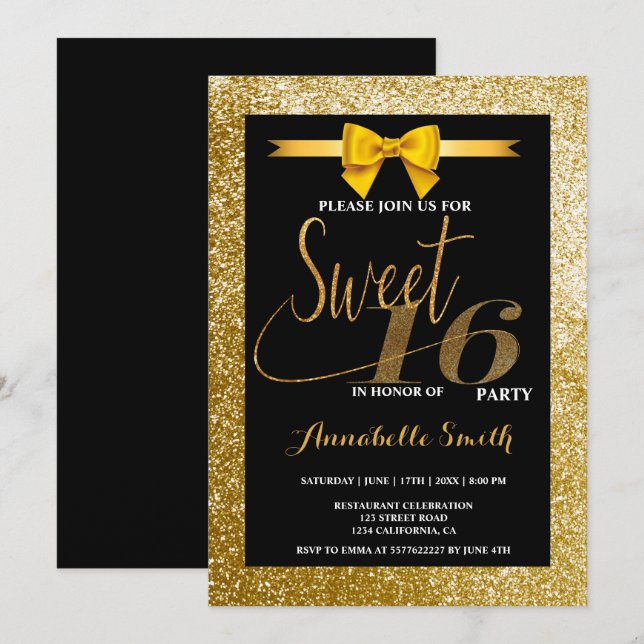 Moderna y elegante invitación dulce 16 (Anverso / Reverso)