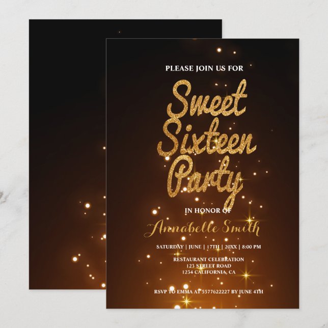 Moderna y elegante invitación dulce 16 (Anverso / Reverso)