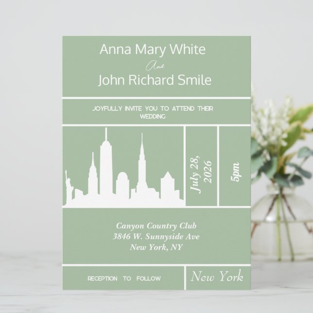 Moderna y elegante invitación en Nueva York (Anverso de pie)