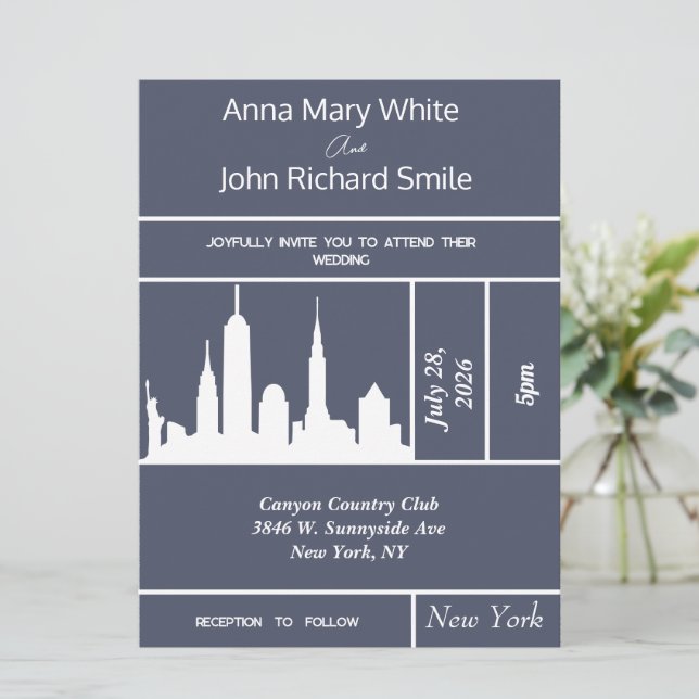 Moderna y elegante invitación en Nueva York (Anverso de pie)