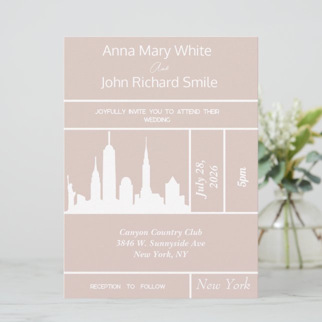 Moderna y elegante invitación en Nueva York (Anverso de pie)