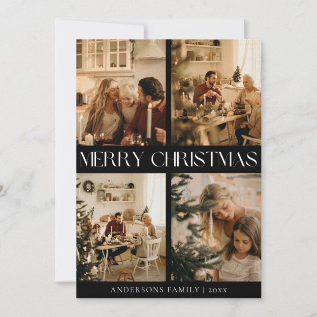 Moderna y elegante tarjeta de Navidad Black Merry (Anverso)