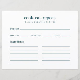 Moderna y elegante tarjeta de recetaria Verde azul
