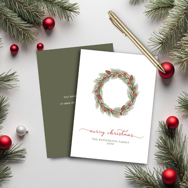 Moderna y elegante tipografía Feliz guerra de Navi (Modern Elegant Typography Merry Christmas Wreath Card)